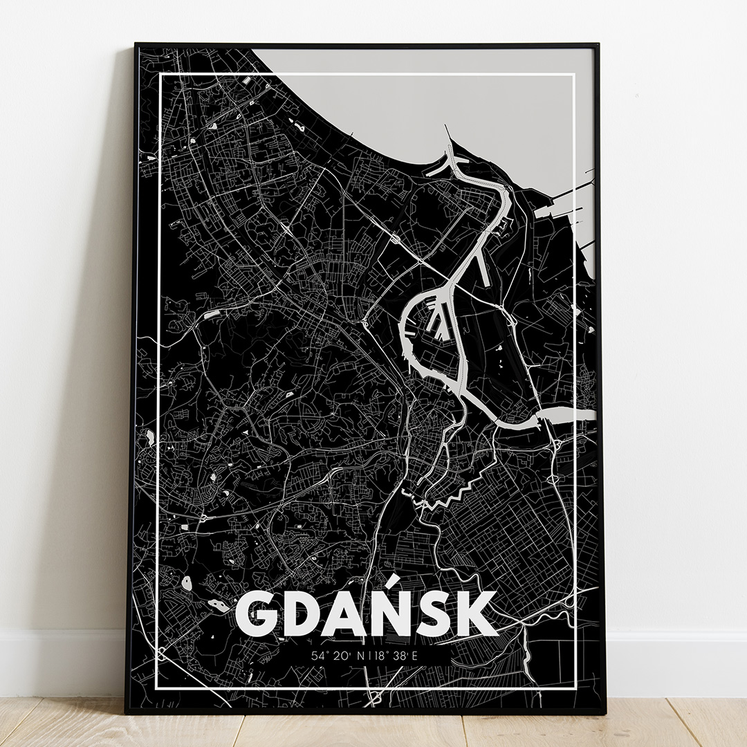 Plakat Mapa Gdańsk - Czarna - West Pomerania zdjęcie 1