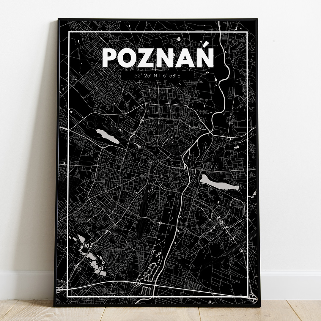 Plakat Mapa Poznań - Czarna - West Pomerania zdjęcie 1