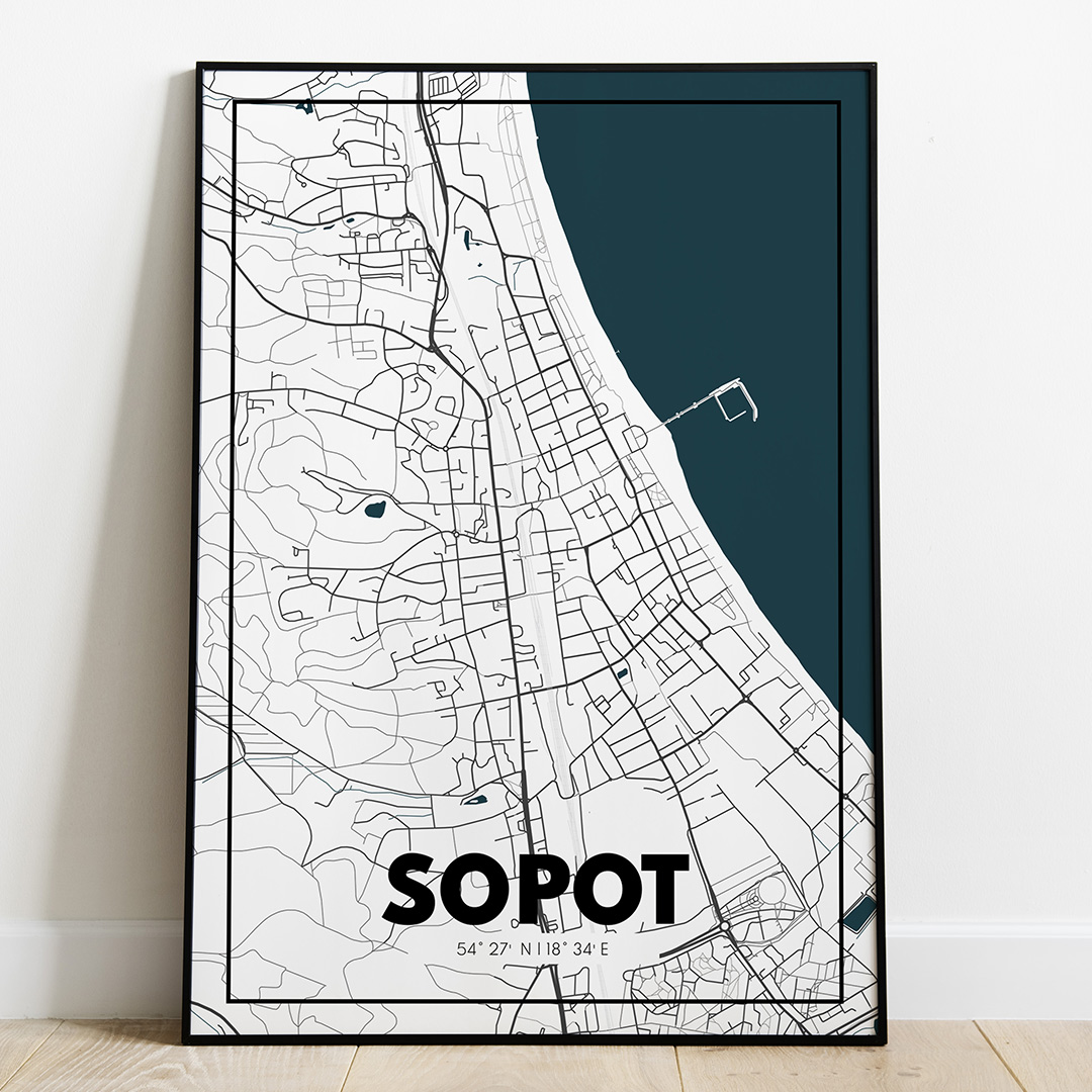 Plakat Mapa Sopot - Biały - West Pomerania zdjęcie 1