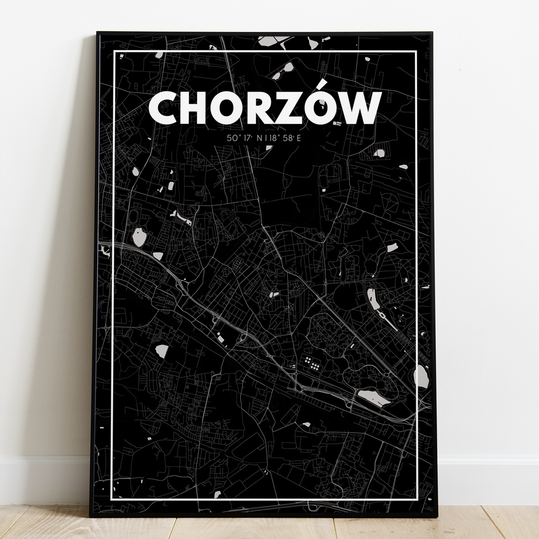 Plakat Mapa Chorzów - Czarna zdjęcie 1