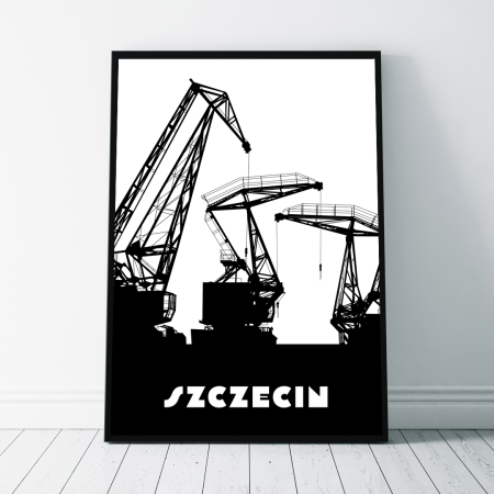 Plakat Szczecin - Dźwigozaury - Czarny - West Pomerania zdjęcie 1