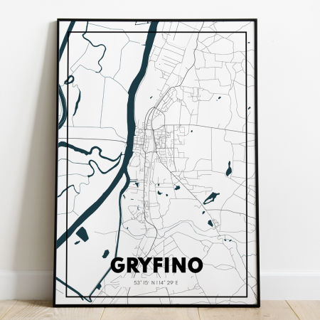 Plakat Mapa Gryfino - Biała